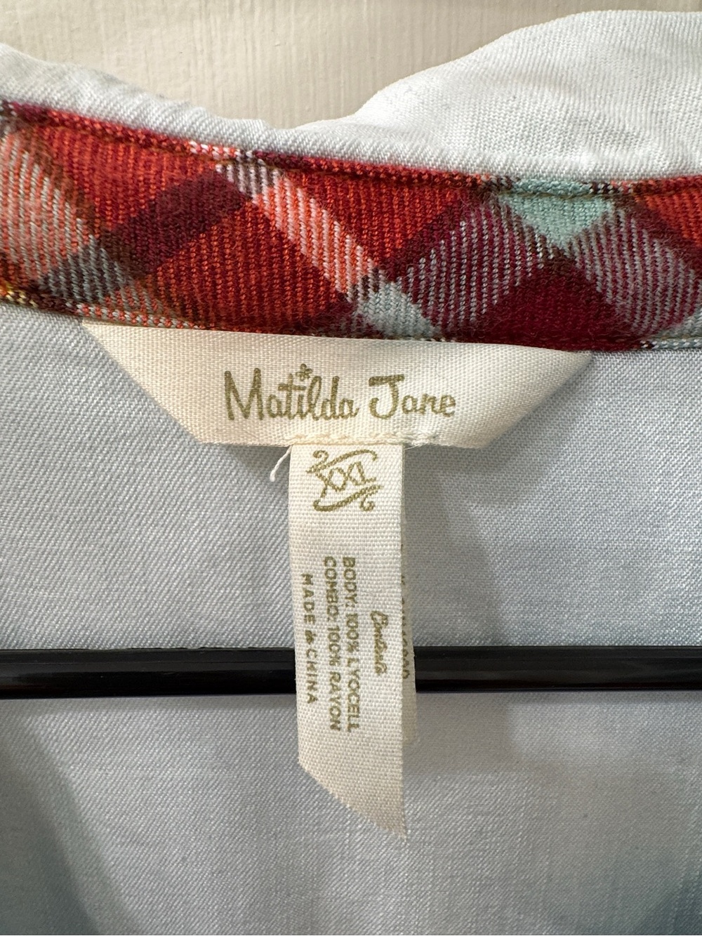 Matilda Jane Light Denim Button-Front Tunic with Plaid Trim - Picture 2 of 3